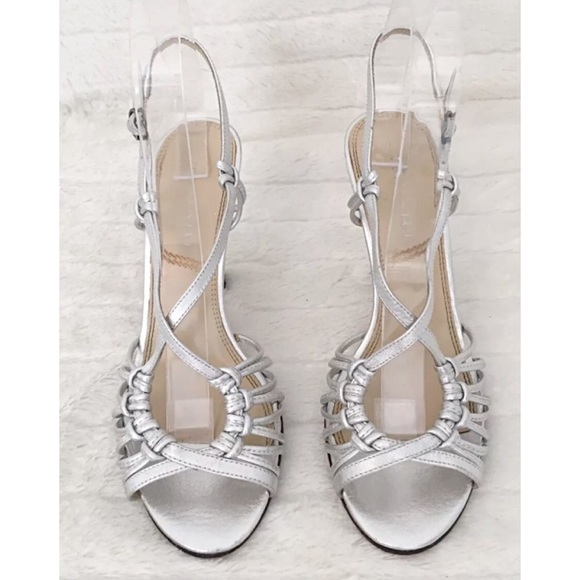 TAHARI MABEL Silver Leather Lariat Knot Slingback - Picture 3 of 8